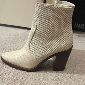 Gianni Bini Cream Textured Block Heel Ankle Boots